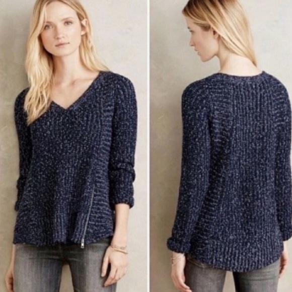 Anthropologie Moth Wool Alpaca Knit V Neck Sweater Navy Size Small - Picture 7 of 7